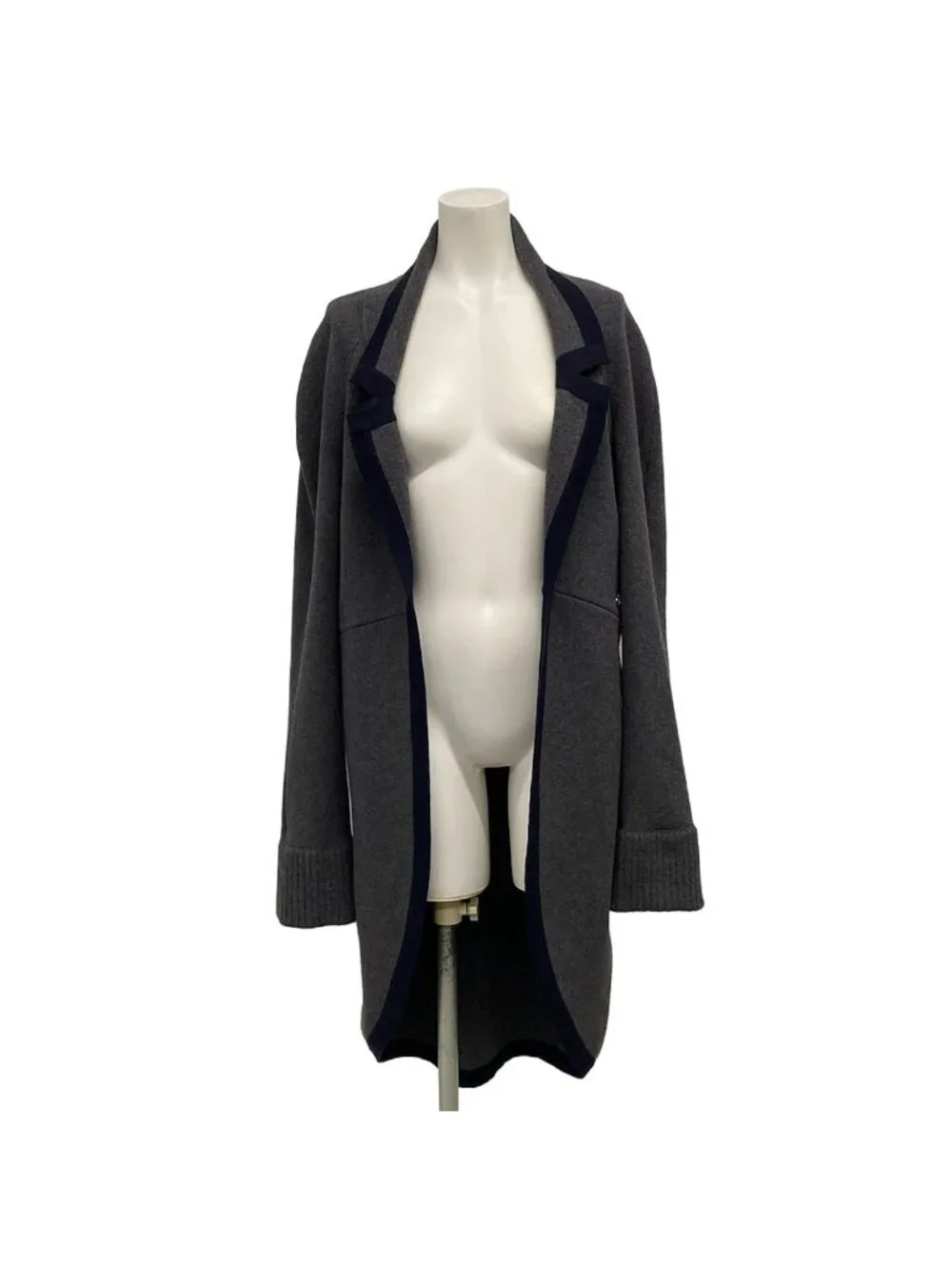 Chanel Coat 42 L Dark Gray Dark Navy Long Sleeve Autumn Winter Wool